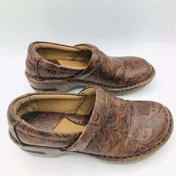 BOC Womens Shoes Size 6.5 Brown Clogs Born Concept Peggy Paisley Floral Embossed - Picture 2 of 11